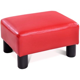 Giantex 16" Small Footstool PU Leather Ottoman Footrest, Modern Rectangular Ottoman with Padded Seat Plastic Wood Legs (Red)