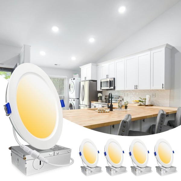 4 Pack 6 Inch Recessed Lighting with Junction Box,16W 1800LM