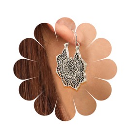 Aneneiceera Boho Mandala Flower Earrings Gold Drop Dangle Earrings Retro Tribal Dangle Earrings Statement Nightclub Prom Ethnic Hoop Earrings Jewellery for Women and Girls (Gold), Silver