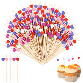 Aodaer 200 Pieces Valentine's Day Classic Color Heart Cocktail Picks 4.72 Inch Wooden Toothpicks Cocktail Skewers Appetizers Picks Party Supplies for Birthday, Wedding, Baby Shower
