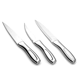 kreyam's Stainless Steel Knife Set for Kitchen (Set of 3 pcs) | Vegetable Cutting and Chopping | Cleaver Knife Meat for Kitchen use | Chef Plain Blade Knives | (Silver 30 cm)