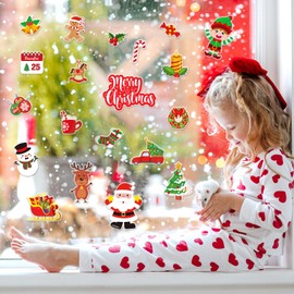 JarThenaAMCS Christmas Thick Gel Clings Santa Gingerbread Man Reindeer Window Gel Decals for Home Classroom Nursery Xmas Party Decor