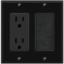 RiteAV - 2 Gang 15A Outlet Mesh-Brush Decorative Wall Plate - Black