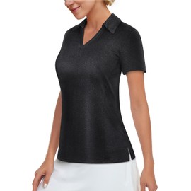 Vldnery Womens Golf Polo Shirts Moisture Wicking Running Workout Tops Print Short Sleeve Tennis Clothes Loose Fit Black