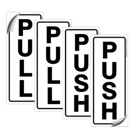 Push Pull Stickers Sign - 2 Pack 2x5 inch Vertical Vinyl Sticker Laminated for Ultimate UV Protection for Doors Office Store Shop Glass Door Decal Self-Adhesive, Black/White Indoor and Outdoor use