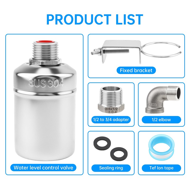 2Pack Water Float Valve 1/2" to 3/4'' 1'' Automatic Water