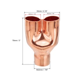 PATIKIL 7/8" x 7/8" x 7/8" ID Tee Y Type Copper Fitting, 2 Pcs Welding Joint Split Union Intersection for HVAC, Air Conditioning Refrigeration System