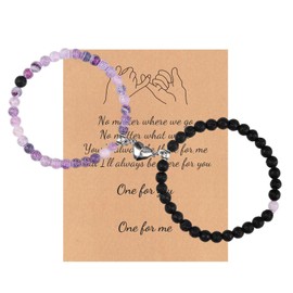 2 PCS Magnetic Couples Bracelets for Women Men,Natural Stone Stone Beads Bracelet His and Hers Relationship Bracelet for Boyfriend Girlfriend Valentines Day Gifts (Purple + Black)
