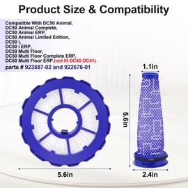 Aymthgt 2 pack Hepa Post-Motor Filters & Pre-Motor Filters Replacement Parts Compatible With DC50, Animal And Multi Floor Complete Vacuum Cleaner, Part # 965081-01&965080-01