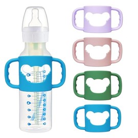 4 Pack Silicone Baby Bottle Handles for Dr Brown Narrow & Wide Baby Bottles Hoder Easy Grip Self Feeding Universal Bottle Handle, 100% Silicone-BPA-Fr