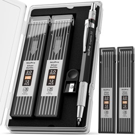 Nicpro 2mm Welder Mechanical Pencil Set with 24PCS Silver Refills, 2mm Metal Lead Holder, Carpenter Pencil with Sharpener for Welding, Cutting, Woodworking, Metals Alloys Wood Leather Material