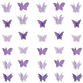 5 Pieces Butterfly Garland Decorations 3D Butterfly Banner Garland Purple Butterfly Paper Hanging Garland for Baby Shower Birthday Home Wedding Proposal Party Decor Supplies, 394 Inch Long