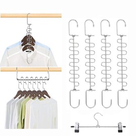 DUOFIRE Space Saver Hangers, Horizontal and Vertical Hangers, 12 Layers, Stainless Steel, Durable, Hanger Hooks, Closet Storage, Magic Hangers (Set of 4)