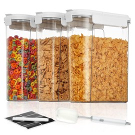 Vtopmart Cereal Containers Set, 3 PCS Airtight Food Storage Container with Flip-Top Lids, Plastic Organizer Dispenser for Kitchen, Pantry Organization (135.2oz/4L)