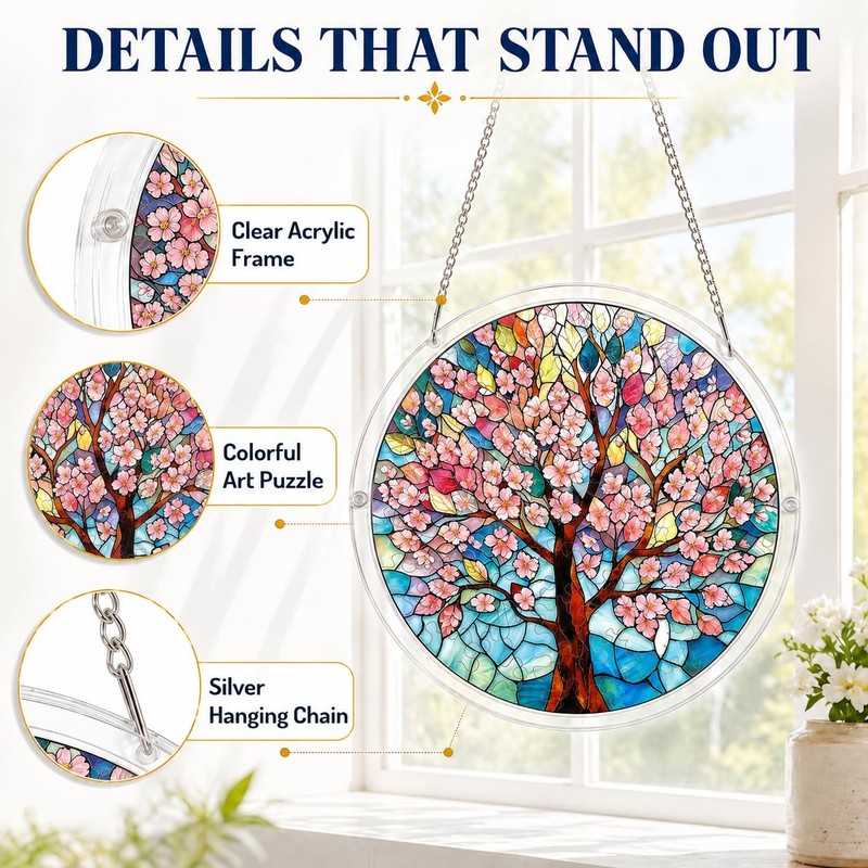 Cherry Blossom Acrylic Puzzle Suncatcher, DIY Suncatcher Puzzle Decor