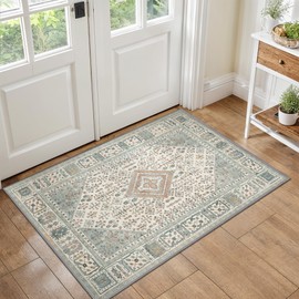 GENIMO Rugs Living Room Large Runner Rug Washable Bathroom Green Carpet for Hallway Non-Slip Long Boho Vintage Short Pile,60x120CM