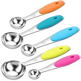 H&S Measuring Spoon Set of 5 Stainless Steel Metal Measure Cup Spoons for Baking Cooking American Kitchen