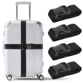 DAWNTREES Luggage Straps,4 Pack Heavy Duty Adjustable Suitcase Belt with Lockable Buckle, Security Straps for Air Travel, Extend Bag Lifespan (Black)
