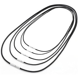 YSBCNK 5 Pcs Leather Necklace Cord,Men Braided Leather Necklace,Leather Necklace Braided Rope Chain,Wax Rope Necklace Jewelry,Stainless Steel Clasp Wax Leather Chain For Men And Women (Black)