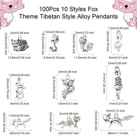 UR URLIFEHALL 100 Pcs 10 Styles Antique Silver Fox Charms Tibetan Animal Charms Pendants for Jewellery Making DIY Crafts Keychain Necklaces
