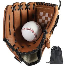 LeapBeast Right Hand Baseball Gloves - Softball Gloves with One Ball, Adult Baseball Training Competition Glove Thick Durable Softball Gloves (Brown, 10.5 Inches)