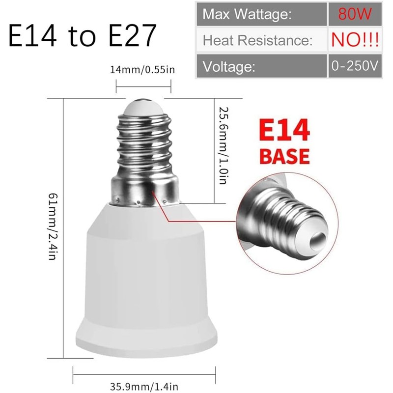 Zodazoqa 5 Pcs E14 to E27 Socket Converter, Adapter Converter,