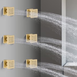 Brushed Gold 6 Pack HOMEDEC 2inch Round Brass Square Massage Shower Body Sprayer Jets