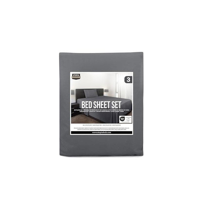 Utopia Bedding Utopia Bedding Bed Sheet Set Single, Grey, 3