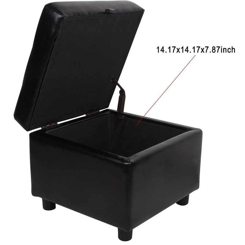 Tufted Leather Square Flip Top Storage Ottoman Cube Foot Rest
