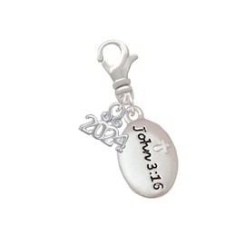 Delight Jewelry Silvertone Bible Verse John 3:16 - Clip on Charm with Year 2024