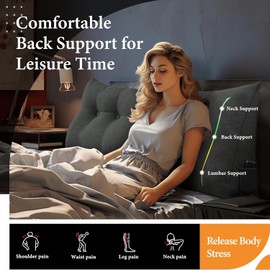 Daneey Headboard Wedge Pillow Bed Wedge Pillow for Headboard Bolster Reading Pillow for Bed Back Pillow for Sitting in Bed Wedge Pillow Headboard with Removable Linen Cover (Black, Twin)