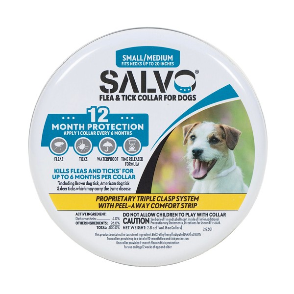 SALVO Flea and Tick Collar for Dogs - Pack of 2 for 12 Months of Protection - Flea and Tick Prevention for Dogs (Small/Medium)