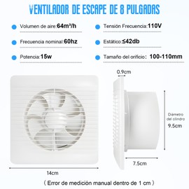 4 Pulgadas Ventilador Extractor de Baño, Ventiladores de Ventilación Montados en la Pared Silencioso con Válvula Anti Retorno para Baño, Cocina, Salón, Sótano, Inodoro, Instalación en Muro y Ventana