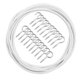 LWMLWM Curtain Wire 4 Metres White Curtain Ropes Plastic Coated Curtain Wire with 10 Hooks and 10 Eyelets Curtain Wire Rope Set for Curtain Rods Curtains Shower Curtains