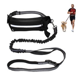 Joggingleine Hunde, Leine Hund mit Gürteltasche, Bauchgurt Hundeleine, Stoßdämpfung, Reflektierend, für Große Mittelgroße Kleine Hunde Bis 50kg, Joggen Wandern Laufen Dog Leash