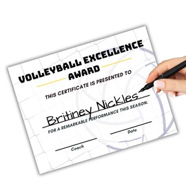 Volleyball Award Certificate of Excellence Sports | 50pk 8.5x11” Paper for Trophies Medal Most Improved Girls 1st 2nd 3rd Ribbon Sticker Team Gifts Youth Handouts