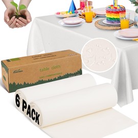 JENCENBIO Compostable Table Cloths for Rectangle Tables 59''x106'' Disposable Tablecloth for Outdoor, Party, Picnic, Wedding 6 Packs White