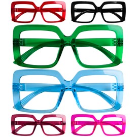 BLUELESS Huge Reading Glasses for Women Metalless Screwless Spring Hinges 6 Pack Oversized Square Readers +2.75