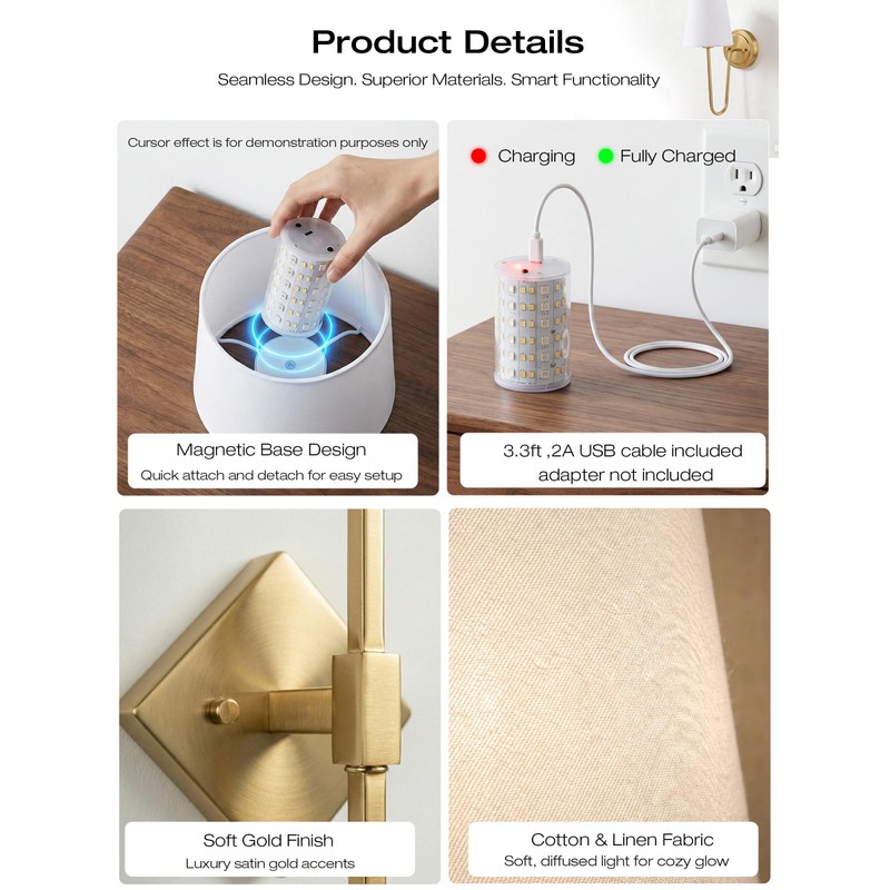 CLOUDY BAY 10000mAh Battery Operated Wall Sconces,Up to 100 Hours