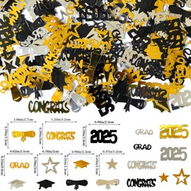 15 g Graduation Confetti, 2025 Graduation Decoration Confetti, 2025 Congrats Grad Diploma Star Confetti Black Gold Silver Bachelor Hat Confetti Graduation Table Decoration Photography Props Party