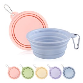 Collapsible Dog Bowls 2-Pack, Portable Travel Dog Bowl with Carabiner, Food-Grade Silicone Pet Bowl for Hiking, Walking(Macaron Pink and Blue)