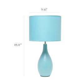 Simple Designs LT2002-BLU Oval Bowling Pin Base Ceramic Table Desk Lamp with Matching Fabric Shade, Blue