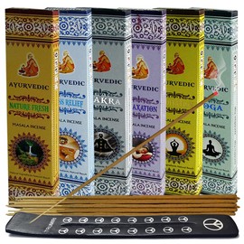 Ayurvedic Incense Sticks Variety Pack #1 and Ash Catcher Bundle with 6 Fragrances