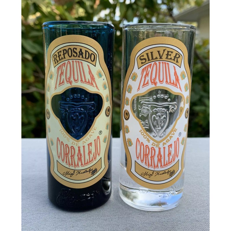 2 New Corralejo Tequila Tall Shot Glasses 3 oz Silver
