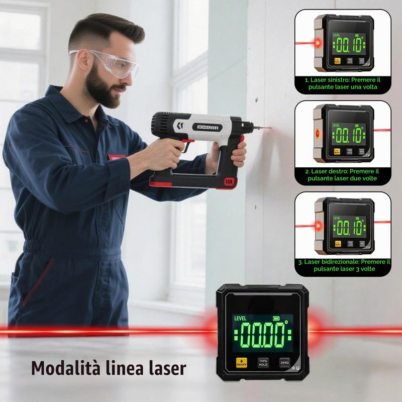 Livella Digitale: Inclinometro Digitale Ricaricabile, LCD Inclinometro Magnetico 4 Lati,