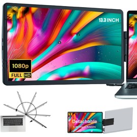 Laptop Screen Extender - 360° Rotatable Portable Monitor | 13.3" Foldable Laptop Monitor Extender with USB-C & Mini HDMI, Plug and Play for Mac, PC, and Android