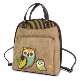 CHALA Convertible Backpack Purse - Women Convertible Shoulder Purse with Adjustable Strap - Owl A- Taupe
