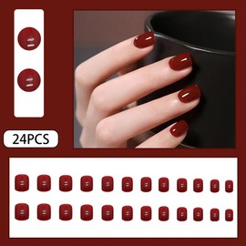 Red Press on Nails Short,Nails Press on Solid Colour Square Fake/False Nails with Press ons Designs Acrylic Press on Nails Gloss Artificial Nails Stick on Nails for Women 24pcs
