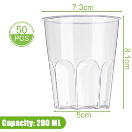 ASelected 50 PCS Plastic Cups 200ml Plastic Cups Reusable Party Cups Made of PS Material, Suitable for Drinks Parties Birthdays Weddings
