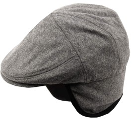 100% Wool Herringbone Winter Ivy Cabbie Hat w/ Fleece Earflaps – Driving Hat (M, CHARCOAL GRAY)